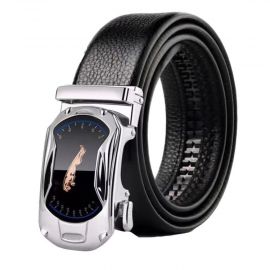 حزام جلدي نمط النمر بابزيم اوتوماتيكي بمشبك حديدي للرجال