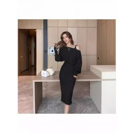 فستان شتوي طبقات محبوك باكمام طويلة للنساء