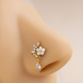 زمام أنف بتصميم زهرة وقطرة متدلية من الكريستال