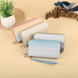 محفظة نسائية طويلة بألوان مدموجة بسحاب معدني ذهبي للنساء