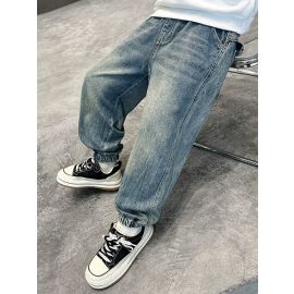 بنطال جينز مريح بقبضة سفلية وخِصر مطاطي للاولاد