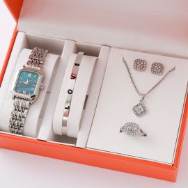 طقم ساعة يد كوارتز مربعة أنيقة مع إكسسواراتها