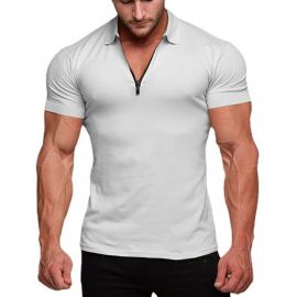 تي شيرت صيفي جديد سريع الجفاف بسحاب وأكمام قصيرة ومرونة عالية