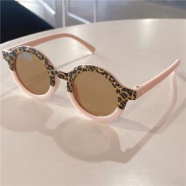 نظارات شمسية دائرية بنمط جلد الفهد للفتيات الصغيرات