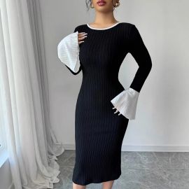 فستان نسائي ميدي مزين برباط من الخلف