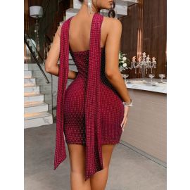 فستان نسائي قصير سهره مع وشاح رقبة