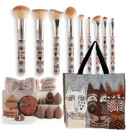 حقيبة مع طقم متكامل يحتوي على فرش احترافية وإسفنجات متعددة الأحجام مع ربطة شعر ناعمة / 30 قطعة