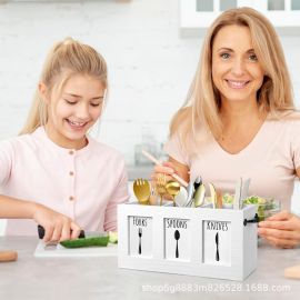 صندوق تخزين أدوات المائدة الخشبي