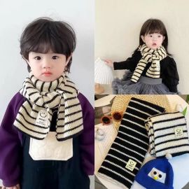 وشاح صغير محبوك مخطط جديد للأطفال لطلاب المدارس، وشاح رقبة من الصوف البسيط دافئ وأنيق