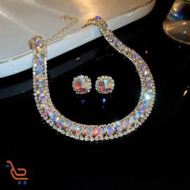 سلسلة عنق مع أقراط مرصعة بااحجار الراين