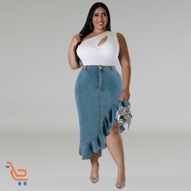 تنوره جنز مفتوحه من الجانب كبيره الحجم للسيدات