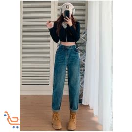 بنطلون جينز نسائي بخصر عالٍ متباين 