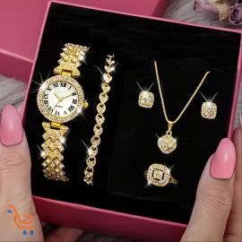 طقم ساعة يد كوارتز فاخرة مرصعة بالماس  
