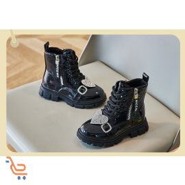 حذاء جلدي لماع بناتي ساق طويلة