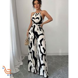 جمبسوت بحمالات وبنطلون واسع الساق مخطط
