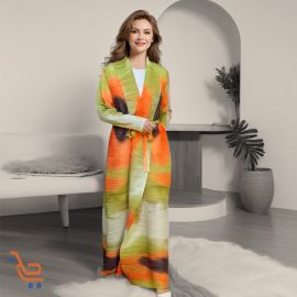 رداء طويل ملون ومجعد بحزام خصر مريح للسيدات
