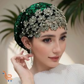 قبعة نسائية مطرزة بالخرز والدانتيل على شكل زهرة اللوتس