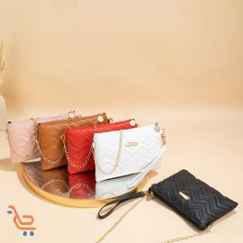 حقيبة يد وكروس بودي نسائي صغيره الحجم، حقيبة جلد مطرزة بنمط متعرج