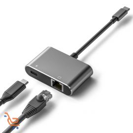 قاعدة توسيع جديدة خاصة من النوع C 2 في 1 إلى بطاقة شبكة RJ45 Gigabit + شحن سريع 3.0 PD