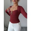 بلوزه ذات اكمام طويلة بياقة V للنساء