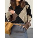 بلوزه نسائيه صوفية طويلة الأكمام محبوكة بألوان متداخلة